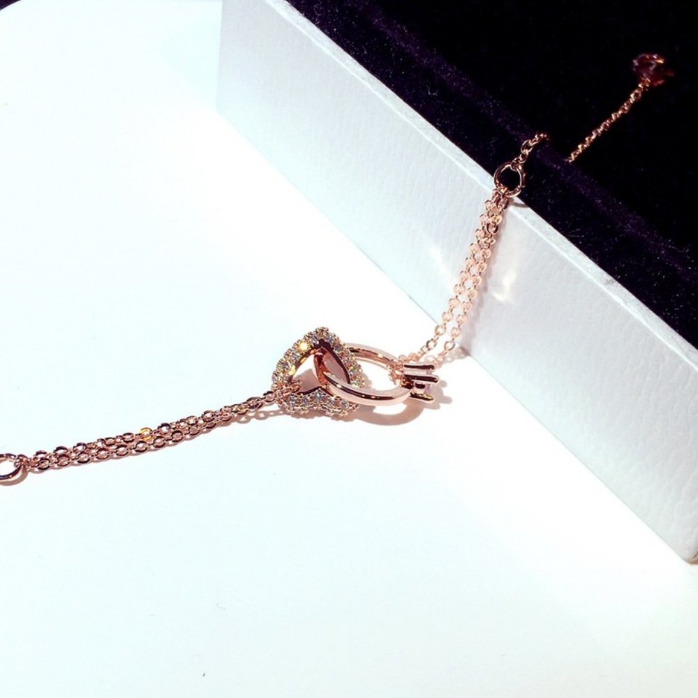 New Rose Gold Ring & Pave Heart Double Interlocking Bracelet - Picture 5 of 6